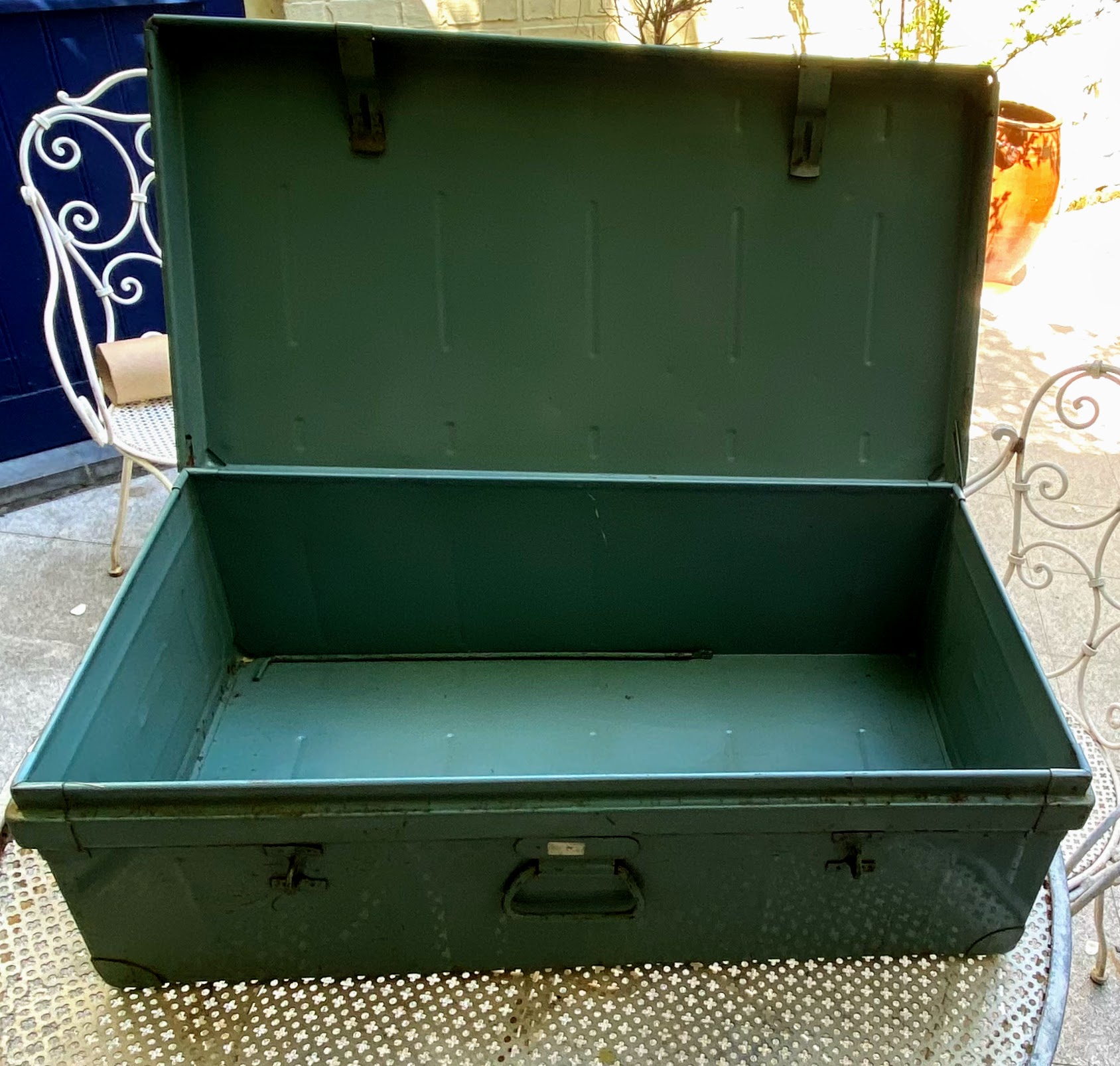 Trouw Ontslag Hol Vintage industriële metalen koffer turquoise blauw | Antiek en Curiosa