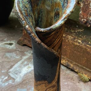 5305510733 Rustieke smalle keramische Shino vaas – Vintage tall shino vase 1970s