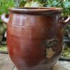 Antique French brown stoneware pot with handles – 19th century (1) Antieke Franse grespot in bruin aardewerk met handvatten | Antique French brown stoneware pot with handles – 19th century