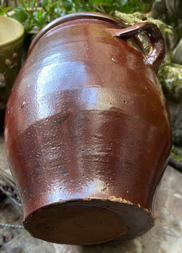 Antique French brown stoneware pot with handles – 19th century (12) Antieke Franse grespot in bruin aardewerk met handvatten | Antique French brown stoneware pot with handles – 19th century