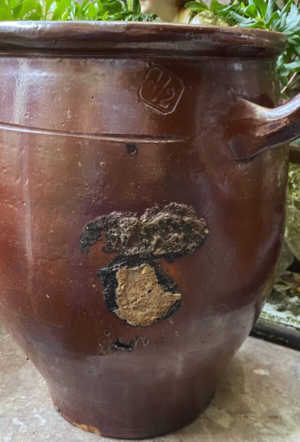 Antique French brown stoneware pot with handles – 19th century (2) Antieke Franse grespot in bruin aardewerk met handvatten | Antique French brown stoneware pot with handles – 19th century