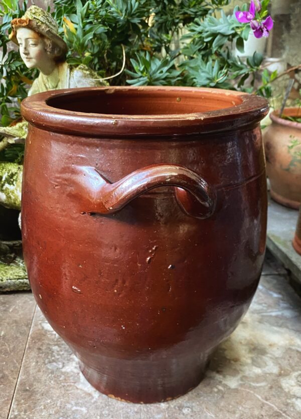 Antique French brown stoneware pot with handles – 19th century (5) Antieke Franse grespot in bruin aardewerk met handvatten | Antique French brown stoneware pot with handles – 19th century