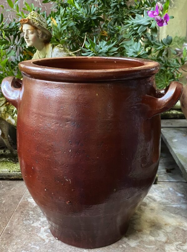 Antique French brown stoneware pot with handles – 19th century (6) Antieke Franse grespot in bruin aardewerk met handvatten | Antique French brown stoneware pot with handles – 19th century