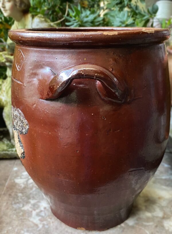 Antique French brown stoneware pot with handles – 19th century (7) Antieke Franse grespot in bruin aardewerk met handvatten | Antique French brown stoneware pot with handles – 19th century