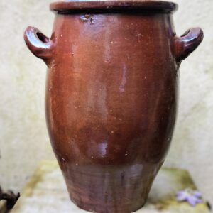 Antique French wheel‑thrown brown stoneware pot – 19th century (1) Antieke Franse handgedraaide grespot in bruin aardewerk – 19e eeuw | Antique French wheel‑thrown brown stoneware pot – 19th century