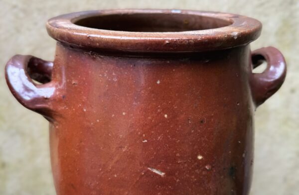 Antique French wheel‑thrown brown stoneware pot – 19th century (6) Antieke Franse handgedraaide grespot in bruin aardewerk – 19e eeuw | Antique French wheel‑thrown brown stoneware pot – 19th century