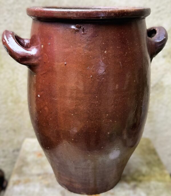 Antique French wheel‑thrown brown stoneware pot – 19th century (8) Antieke Franse handgedraaide grespot in bruin aardewerk – 19e eeuw | Antique French wheel‑thrown brown stoneware pot – 19th century