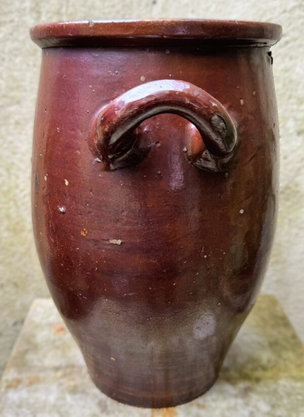 Antique French wheel‑thrown brown stoneware pot – 19th century (9) Antieke Franse handgedraaide grespot in bruin aardewerk – 19e eeuw | Antique French wheel‑thrown brown stoneware pot – 19th century