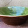 Antique brown confit bowl with green interior glaze (4) Antieke bruine gresale confit schaal | Antique brown confit bowl with green interior glaze, 19th C