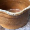 Antique handmade terracotta saucepan with spout – ochre‑brown glazed earthenware, ca. 1950 (4) Antieke handgemaakte terracotta steelpan met tuit – okerbruin geglazuurd aardewerk, Antique handmade terracotta saucepan with spout – ochre‑brown glazed earthenware, ca. 1950