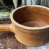 Antique handmade terracotta saucepan with spout – ochre‑brown glazed earthenware, ca. 1950 (8) Antieke handgemaakte terracotta steelpan met tuit – okerbruin geglazuurd aardewerk, Antique handmade terracotta saucepan with spout – ochre‑brown glazed earthenware, ca. 1950