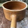 Antique handmade terracotta saucepan with spout – ochre‑brown glazed earthenware, ca. 1950 (9) Antieke handgemaakte terracotta steelpan met tuit – okerbruin geglazuurd aardewerk, Antique handmade terracotta saucepan with spout – ochre‑brown glazed earthenware, ca. 1950