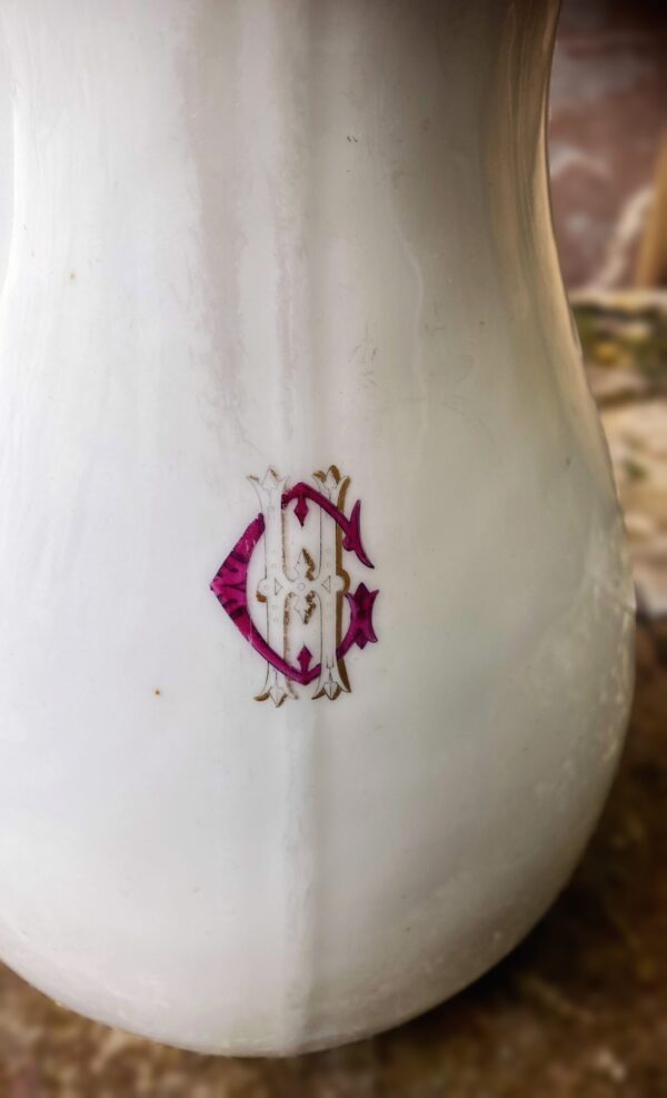 Antieke grote porseleinen waterkan Vermeren‑Coché Bruxelles | Antique large porcelain water pitcher Vermeren‑Coché Brussels, 19th century