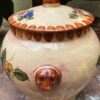 Earthenware kitchen jar with floral décor and lion‑head handles, 20th century (10) Aardewerken keukenpot met bloemen en leeuwenkopjes | Earthenware kitchen jar with floral décor and lion‑head handles, 20th century