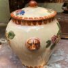 Earthenware kitchen jar with floral décor and lion‑head handles, 20th century (12) Aardewerken keukenpot met bloemen en leeuwenkopjes | Earthenware kitchen jar with floral décor and lion‑head handles, 20th century