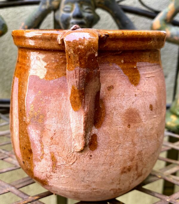 French stoneware pot with two handles, early 20th century (1) Brocante Frans grespotje met 2 oren | French stoneware pot with two handles, early 20th century