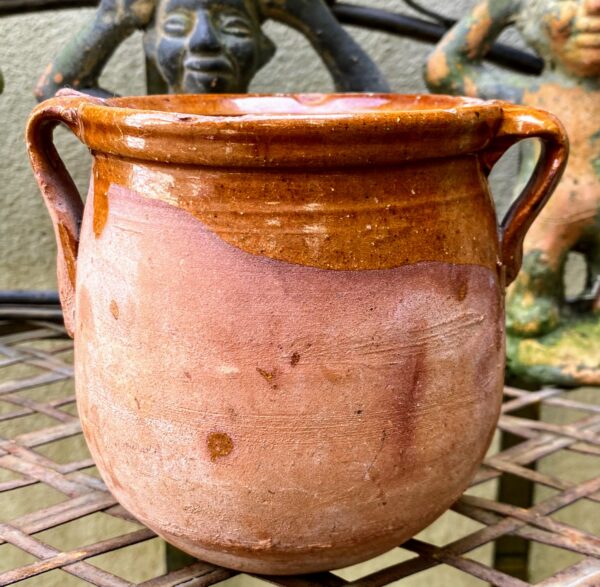 French stoneware pot with two handles, early 20th century (10) Brocante Frans grespotje met 2 oren | French stoneware pot with two handles, early 20th century