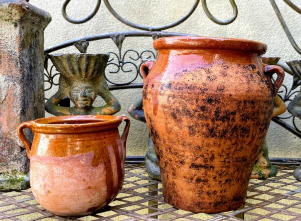 French stoneware pot with two handles, early 20th century (2) Brocante Frans grespotje met 2 oren | French stoneware pot with two handles, early 20th century