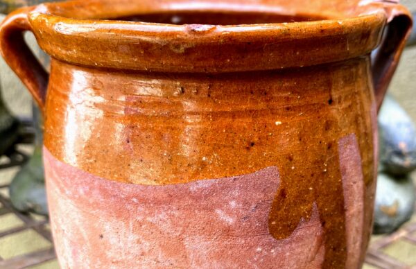 French stoneware pot with two handles, early 20th century (3) Brocante Frans grespotje met 2 oren | French stoneware pot with two handles, early 20th century