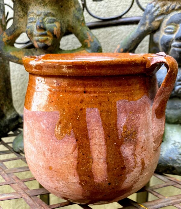 French stoneware pot with two handles, early 20th century (4) Brocante Frans grespotje met 2 oren | French stoneware pot with two handles, early 20th century