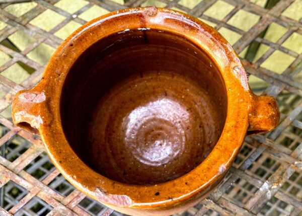 French stoneware pot with two handles, early 20th century (5) Brocante Frans grespotje met 2 oren | French stoneware pot with two handles, early 20th century