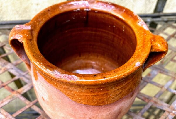 French stoneware pot with two handles, early 20th century (6) Brocante Frans grespotje met 2 oren | French stoneware pot with two handles, early 20th century