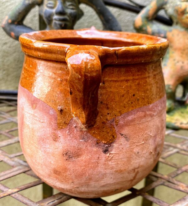 French stoneware pot with two handles, early 20th century (9) Brocante Frans grespotje met 2 oren | French stoneware pot with two handles, early 20th century