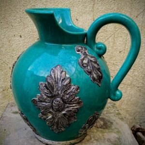 Green Danish Art Deco jug - ca.1930 (4) Groene Art Deco snavelkan met bronzen ornamenten | Green Danish Art Deco jug - ca.1930
