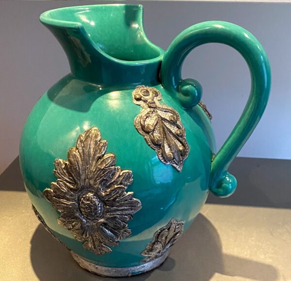 Green Danish Art Deco jug - ca.1930 (5) Groene Art Deco snavelkan met bronzen ornamenten | Green Danish Art Deco jug - ca.1930