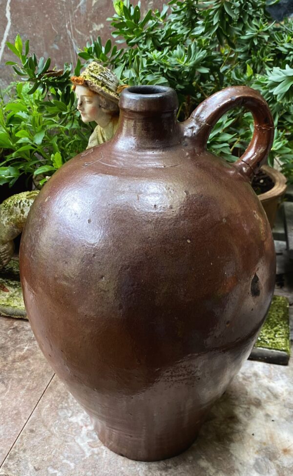 Large antique French stoneware jug with handle – late 19th century (13) Grote antieke Franse gres kruik met handgreep | Large antique French stoneware jug with handle – late 19th century