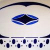 Octagonal Art Deco wash basin, 1930s (2) Achthoekige Art Deco waskom met blauwe geometrische print | Octagonal Art Deco wash basin, 1930s