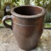 Old French dark‑brown glazed stoneware jug with single handle – late 19th century (1) Oude donkerbruine Franse geglazuurde greskan met één oor | Old French dark‑brown glazed stoneware jug with single handle – late 19th century