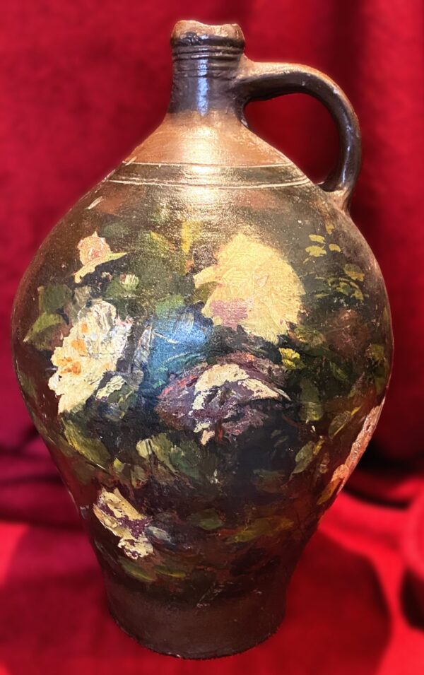 Rustic French painted terracotta jug (1) Rustic French painted terracotta jug – Rustieke Franse beschilderde terracotta kruik – early 1900