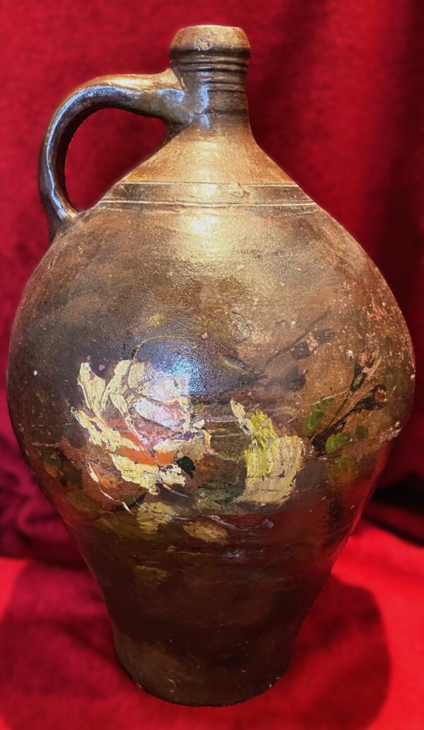 Rustic French painted terracotta jug (11) Rustic French painted terracotta jug – Rustieke Franse beschilderde terracotta kruik – early 1900