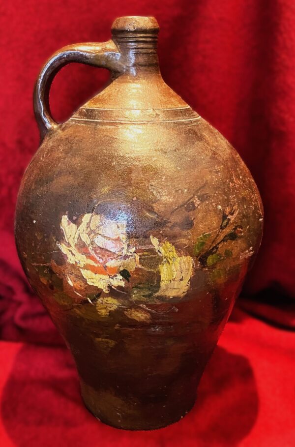 Rustic French painted terracotta jug (12) Rustic French painted terracotta jug – Rustieke Franse beschilderde terracotta kruik – early 1900
