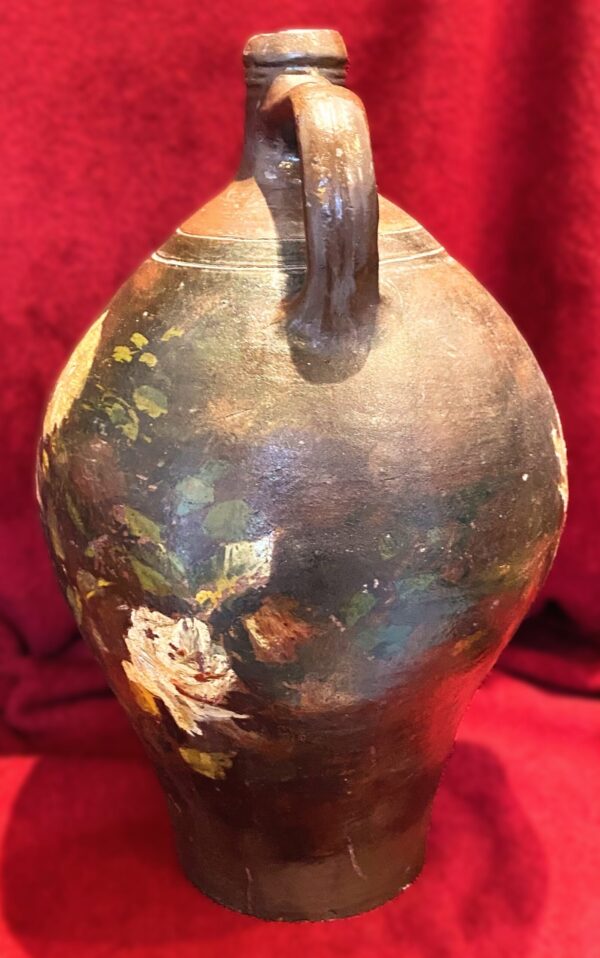 Rustic French painted terracotta jug (13) Rustic French painted terracotta jug – Rustieke Franse beschilderde terracotta kruik – early 1900