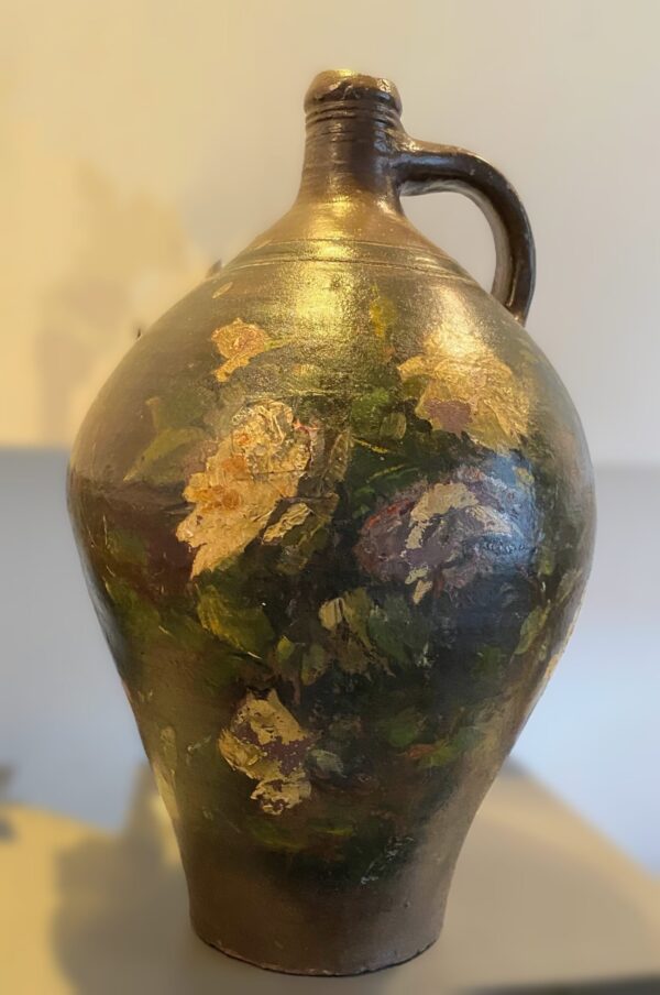 Rustic French painted terracotta jug (2) Rustic French painted terracotta jug – Rustieke Franse beschilderde terracotta kruik – early 1900