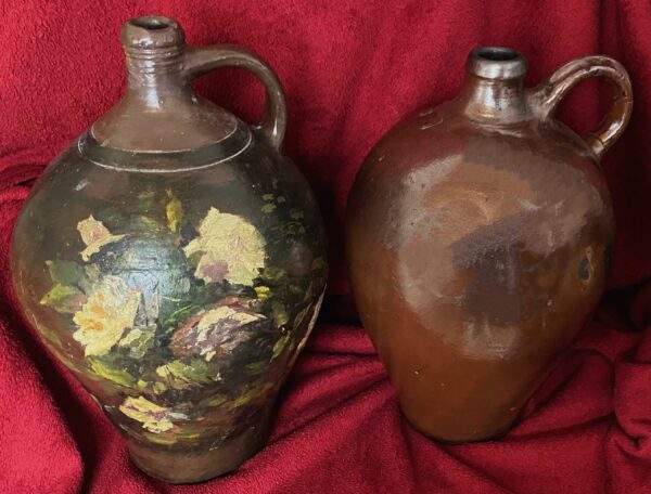 Rustic French painted terracotta jug (2) Rustic French painted terracotta jug – Rustieke Franse beschilderde terracotta kruik – early 1900
