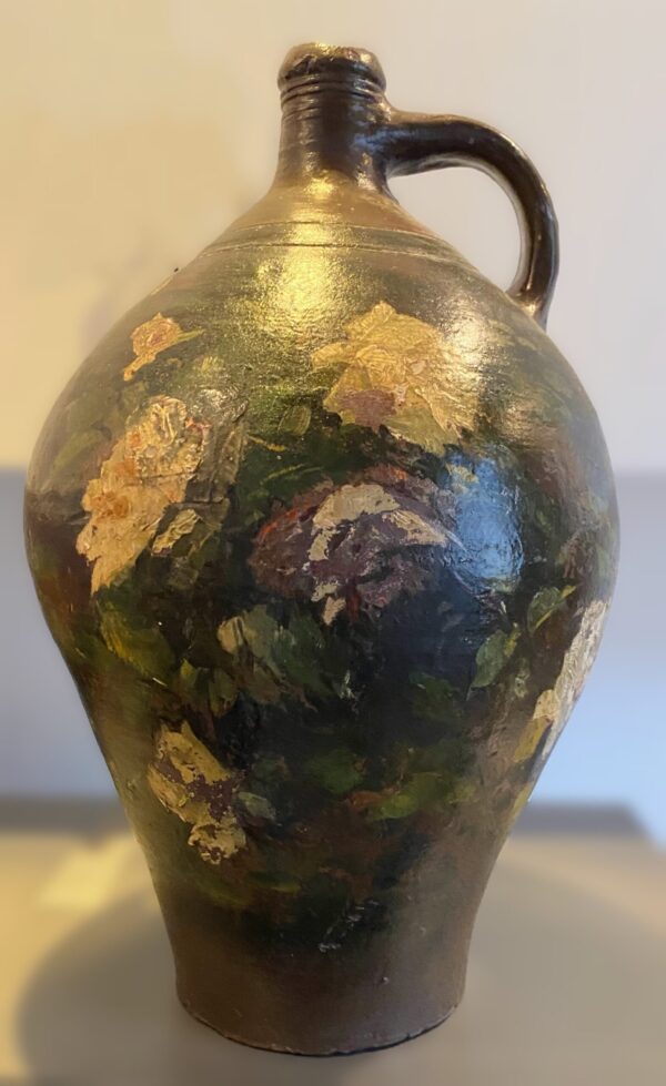 Rustic French painted terracotta jug (3) Rustic French painted terracotta jug – Rustieke Franse beschilderde terracotta kruik – early 1900