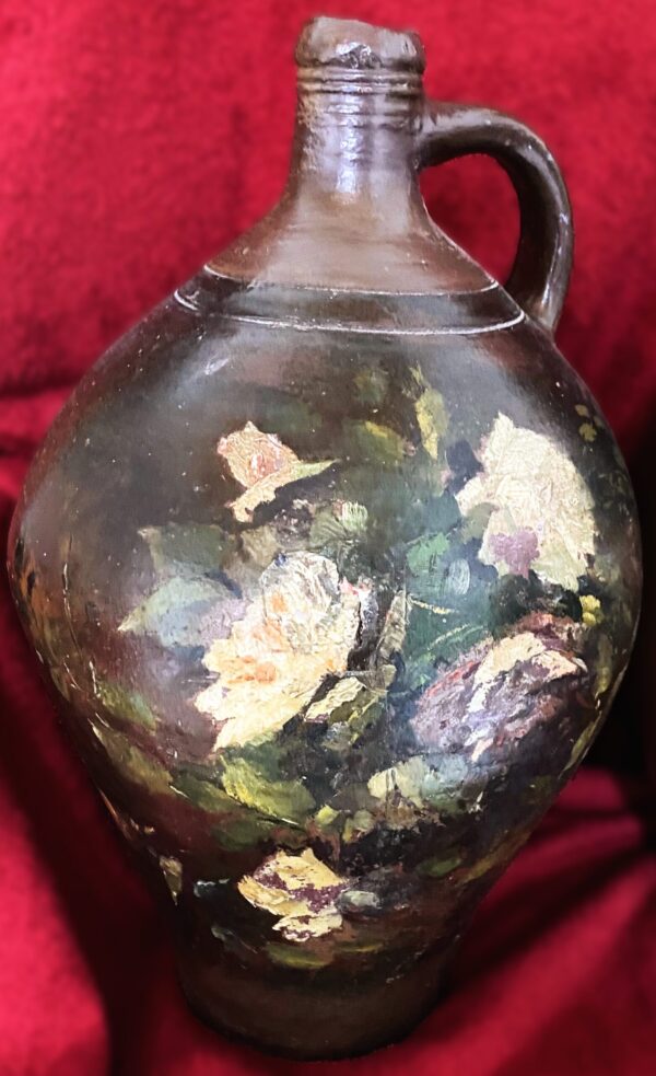 Rustic French painted terracotta jug (3) Rustic French painted terracotta jug – Rustieke Franse beschilderde terracotta kruik – early 1900