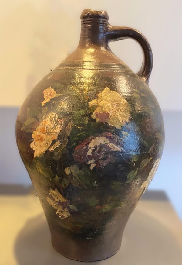 Rustic French painted terracotta jug (4) Rustic French painted terracotta jug – Rustieke Franse beschilderde terracotta kruik – early 1900