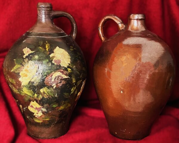 Rustic French painted terracotta jug (4) Rustic French painted terracotta jug – Rustieke Franse beschilderde terracotta kruik – early 1900