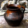 Rustic dark‑brown earthenware pot with handle, 19th C (16)_resultaat Rustieke donkerbruine aardewerken pot met handvat | Rustic dark‑brown earthenware pot, 1890
