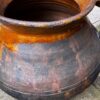Rustieke donkerbruine aardewerken pot met handvat | Rustic dark‑brown earthenware pot, 1890