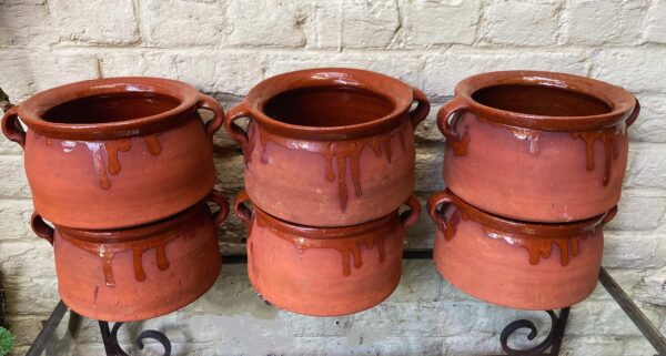 Set of 6 French glazed stoneware terracotta cooking pots – (14) Franse geglazuurde gres terracotta kookpot – 19e tot begin 20e eeuw | French glazed stoneware terracotta cooking pot – early 20th century