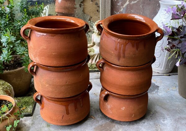 Set of 6 French glazed stoneware terracotta cooking pots – (3) Franse geglazuurde gres terracotta kookpot – 19e tot begin 20e eeuw | French glazed stoneware terracotta cooking pot – early 20th century