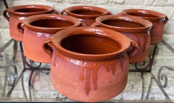 Set of 6 French glazed stoneware terracotta cooking pots – (9) Franse geglazuurde gres terracotta kookpot – 19e tot begin 20e eeuw | French glazed stoneware terracotta cooking pot – early 20th century