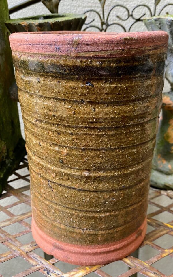 ​Vintage groene cilindervaas | Green ceramic cylinder vase, Germany ca. 1970