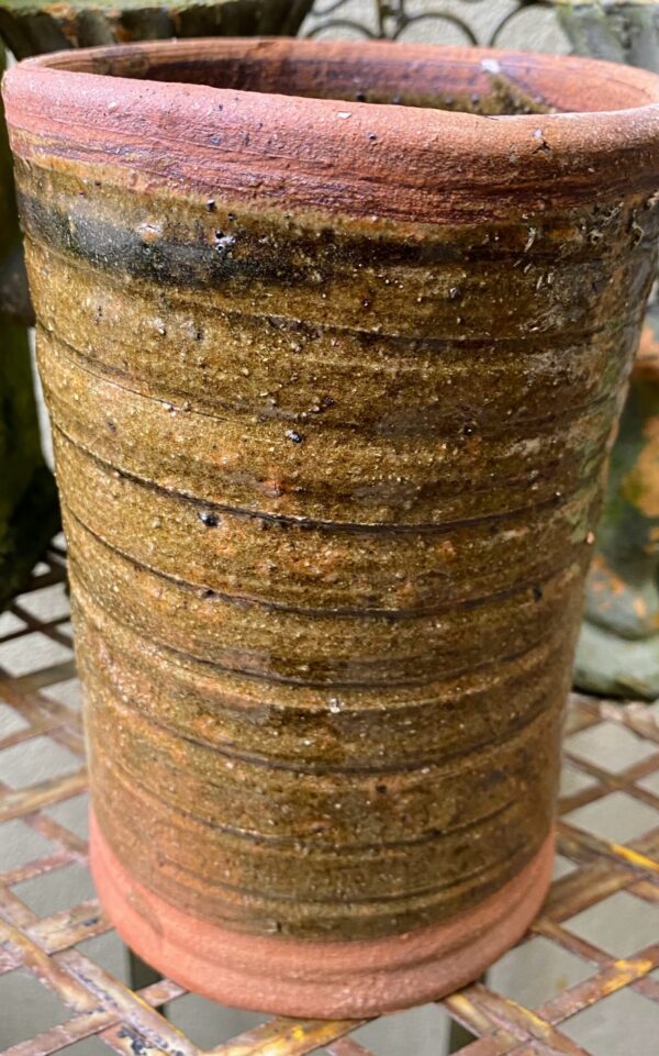 ​Vintage groene cilindervaas | Green ceramic cylinder vase, Germany ca. 1970