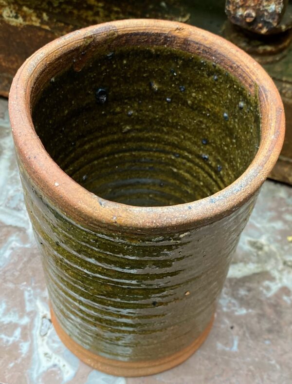 ​Vintage groene cilindervaas | Green ceramic cylinder vase, Germany ca. 1970